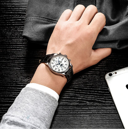 Carnival Brand Automatic Watch, Fashion Luxury Waterproof Calendar with Moon Phase, Mechanical Watches for Men