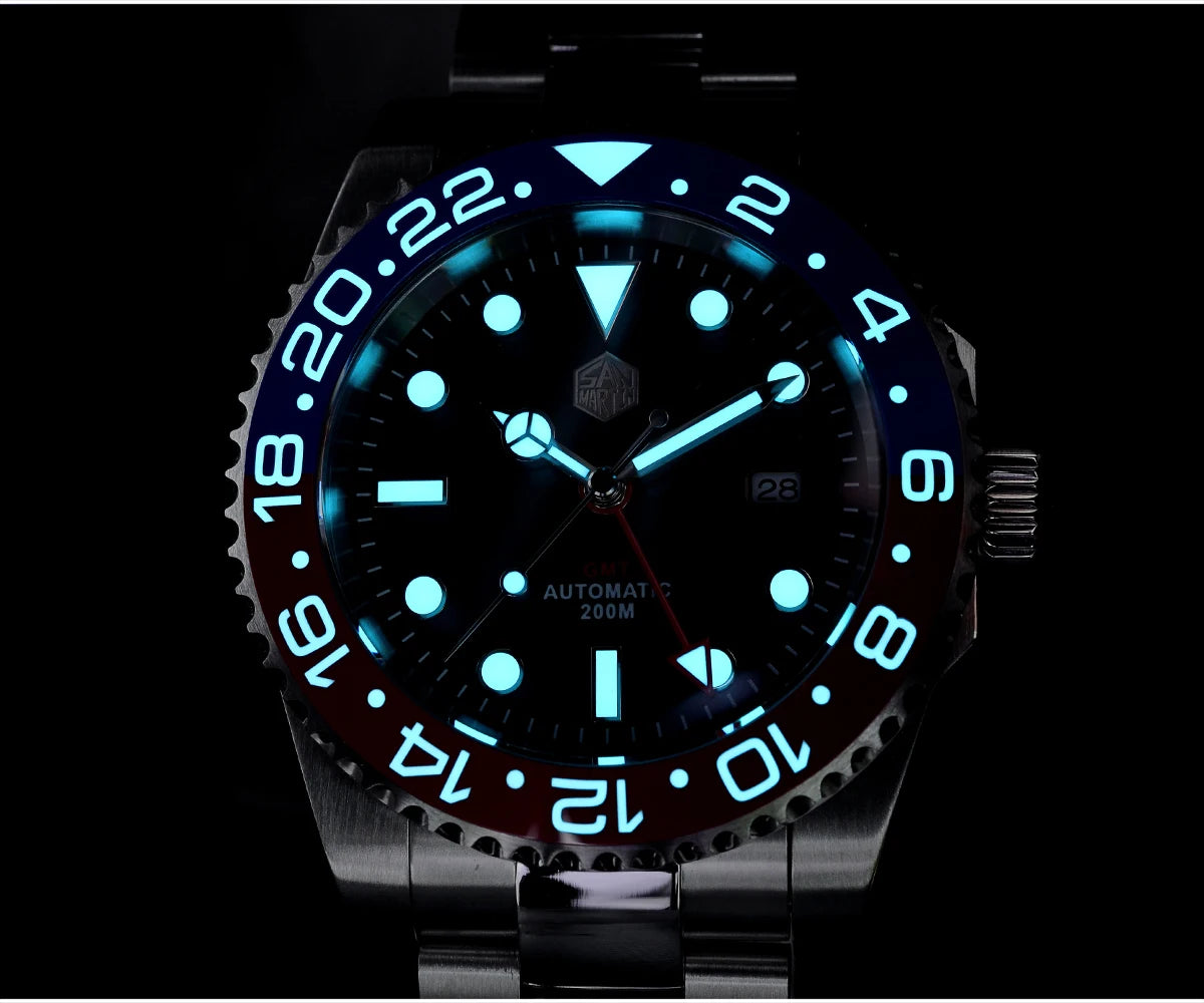 San Martin Luxury GMT Hangzhou 6460 Men's Automatic Mechanical Watch Business Sports Waterproof 200m Sapphire Full Luminous SN0016