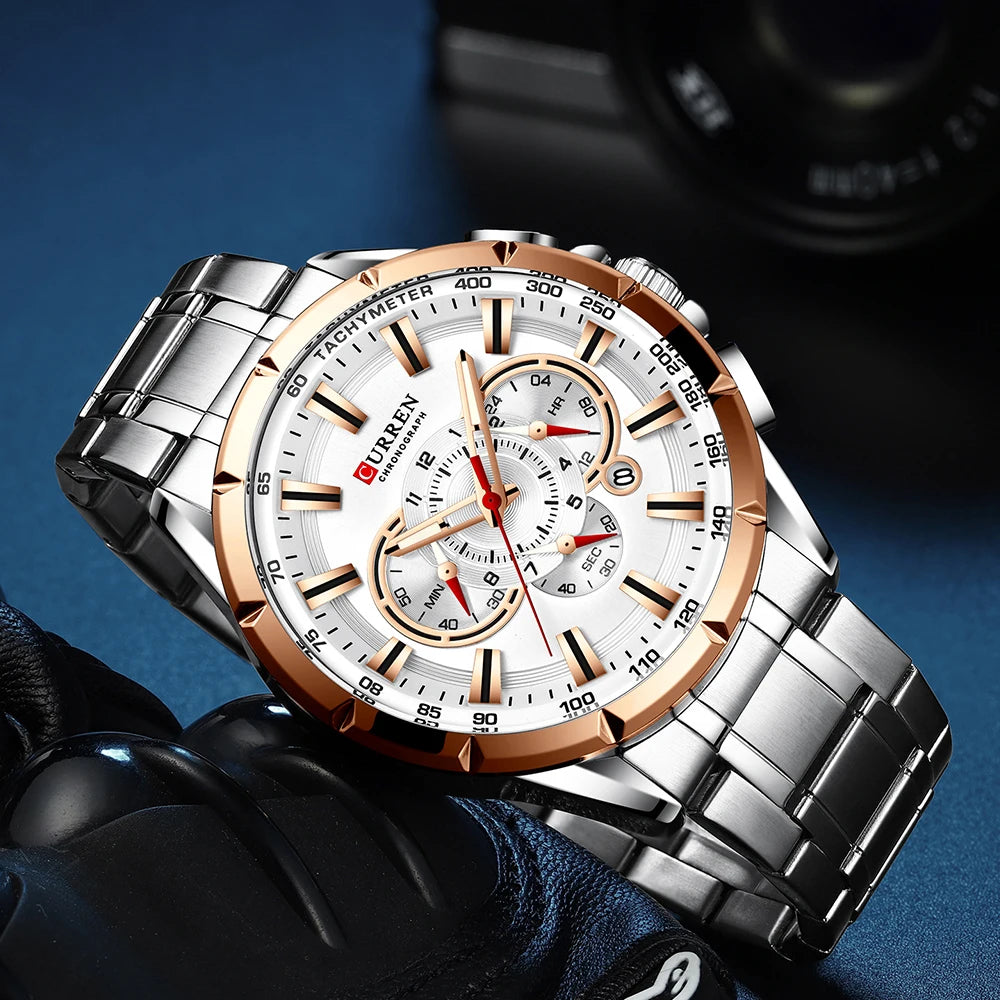 CURREN Men's Business Watch Luxury Brand Stainless Steel Wrist Watch Chronograph Army Military Quartz Watches