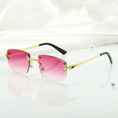 HBK Square Rimless Sunglasses Women TOP Quality Retro Metal Sun Glasses Men Luxury Party Business Gradient Shades 2024