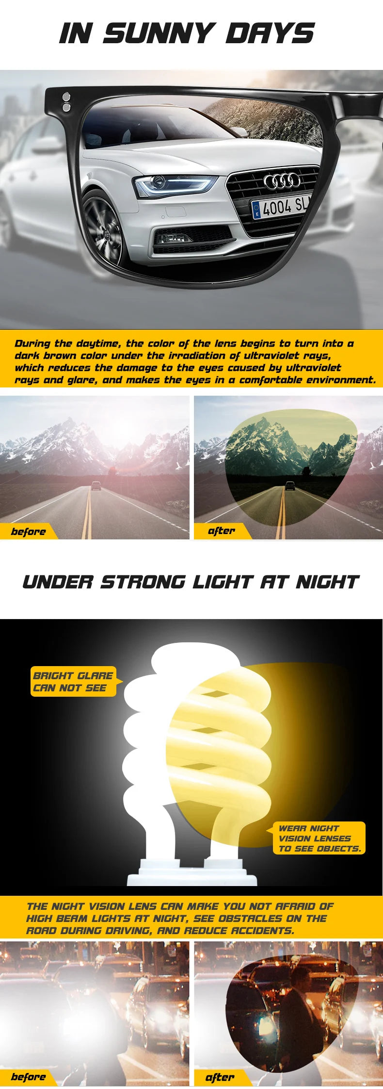 Značka Rivet Square Fotochromatické sluneční brýle Pánské Polarizované Dámské Sluneční brýle na řízení Denní a noční vidění Protisluneční brýle pro muže