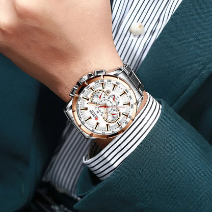 CURREN Men's Business Watch Luxury Brand Stainless Steel Wrist Watch Chronograph Army Military Quartz Watches