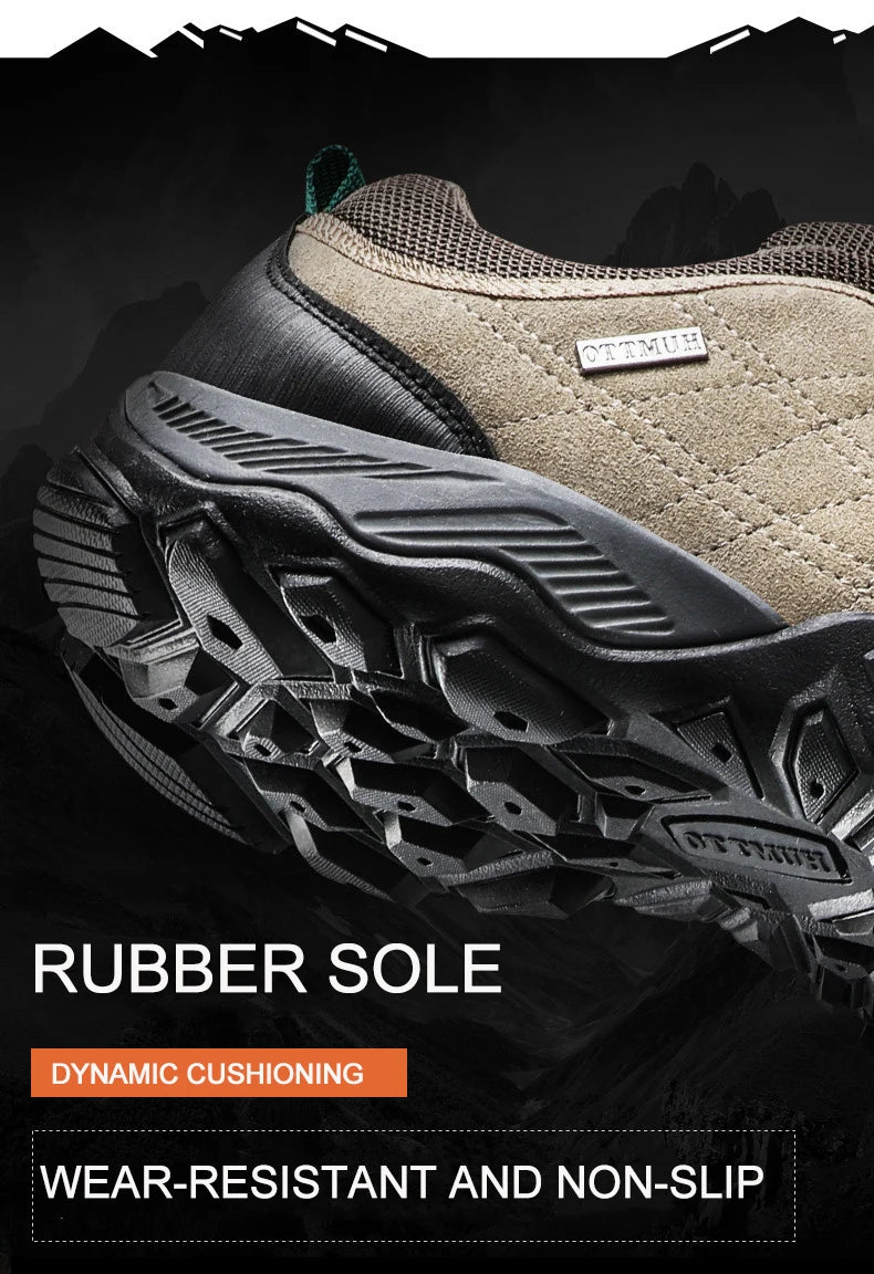 Humtto New Arrival Leather Hiking Shoes Wear-Resistant Outdoor Sport Men Shoes Lace-Up Men's Climbing Trekking Hunting Sneakers