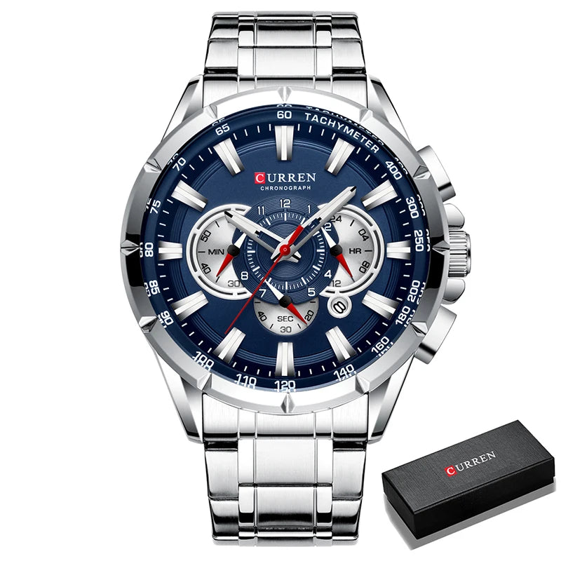 CURREN Men's Business Watch Luxury Brand Stainless Steel Wrist Watch Chronograph Army Military Quartz Watches