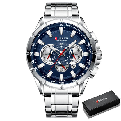 CURREN Men's Business Watch Luxury Brand Stainless Steel Wrist Watch Chronograph Army Military Quartz Watches