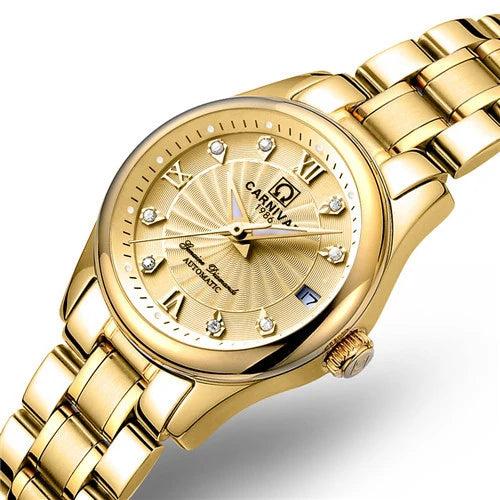 Mechanical ladies’ wristwatch by CARNIVAL – Elegant design, automatic movement, sapphire crystal, water-resistant.