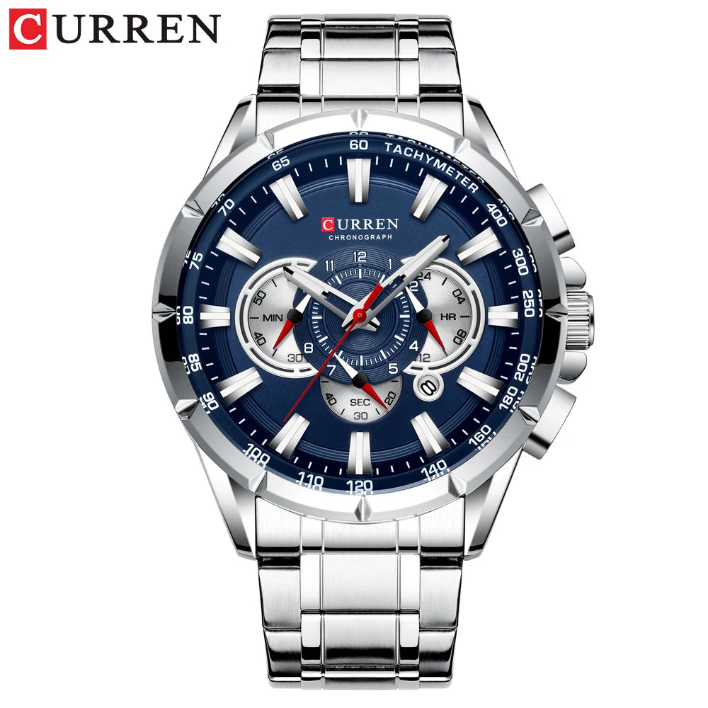 CURREN Men's Business Watch Luxury Brand Stainless Steel Wrist Watch Chronograph Army Military Quartz Watches