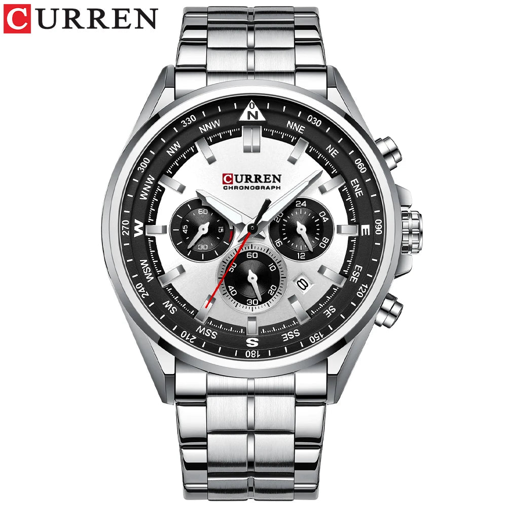Herrenuhr CURREN – Trendige Uhr einer bekannten Marke, Luxusmodell, wasserdicht, aus Edelstahl, sportlicher Stil, Quarz-Chronograph