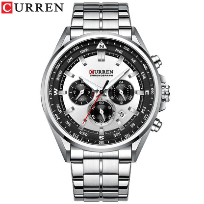 Herrenuhr CURREN – Trendige Uhr einer bekannten Marke, Luxusmodell, wasserdicht, aus Edelstahl, sportlicher Stil, Quarz-Chronograph