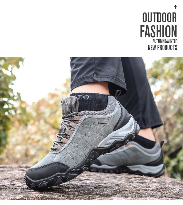 Humtto New Arrival Leather Hiking Shoes Wear-Resistant Outdoor Sport Men Shoes Lace-Up Men's Climbing Trekking Hunting Sneakers