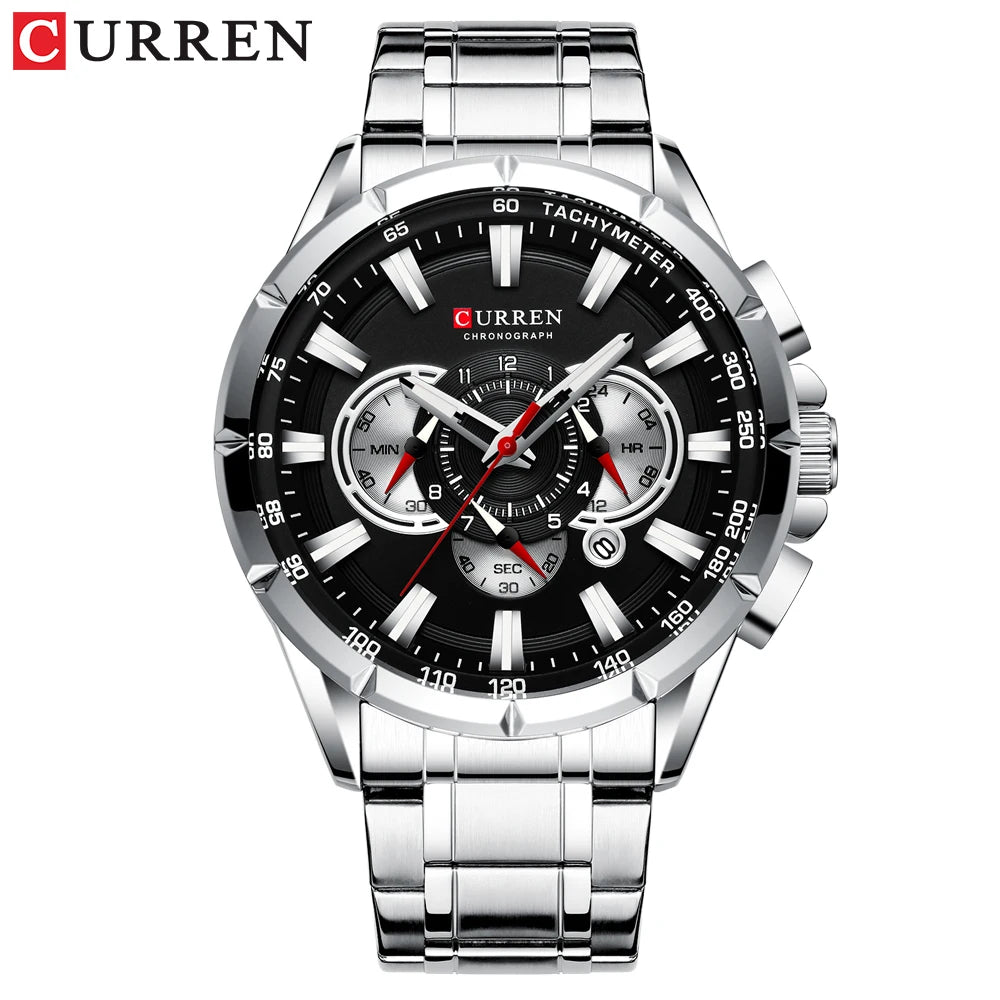 CURREN Men's Business Watch Luxury Brand Stainless Steel Wrist Watch Chronograph Army Military Quartz Watches