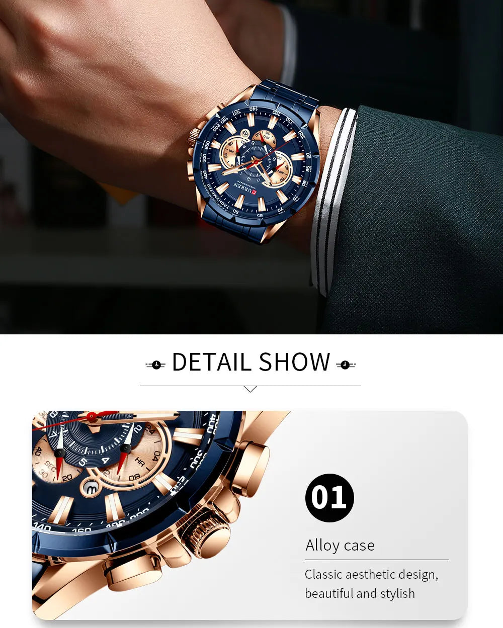 CURREN Men's Business Watch Luxury Brand Stainless Steel Wrist Watch Chronograph Army Military Quartz Watches