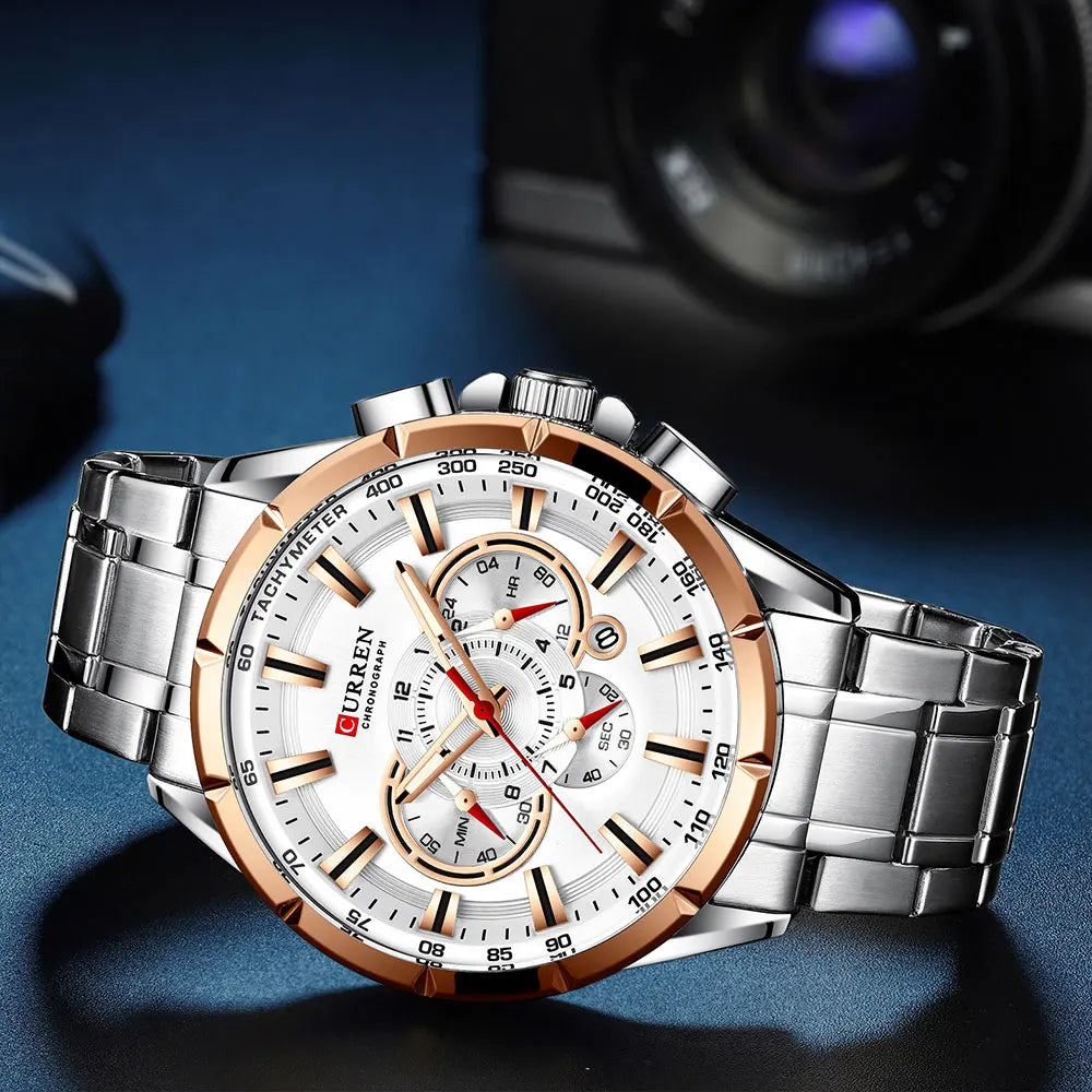 CURREN Men's Business Watch Luxury Brand Stainless Steel Wrist Watch Chronograph Army Military Quartz Watches
