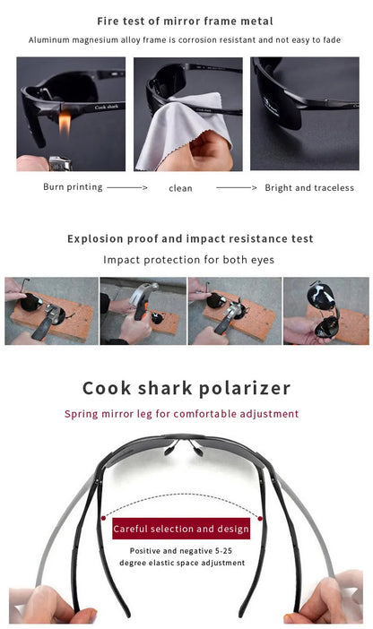 Cook Shark – nové hliníkovo-hořčíkové sluneční brýle, pánské sluneční brýle, HD polarizované brýle pro řidiče, barevné brýle, Tide