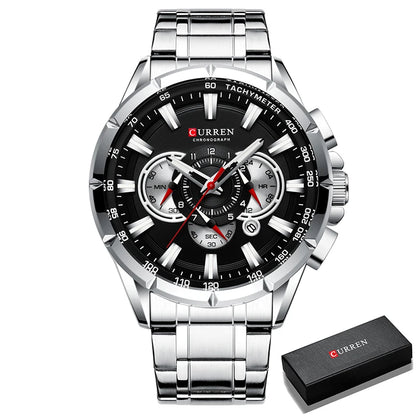 CURREN Men's Business Watch Luxury Brand Stainless Steel Wrist Watch Chronograph Army Military Quartz Watches