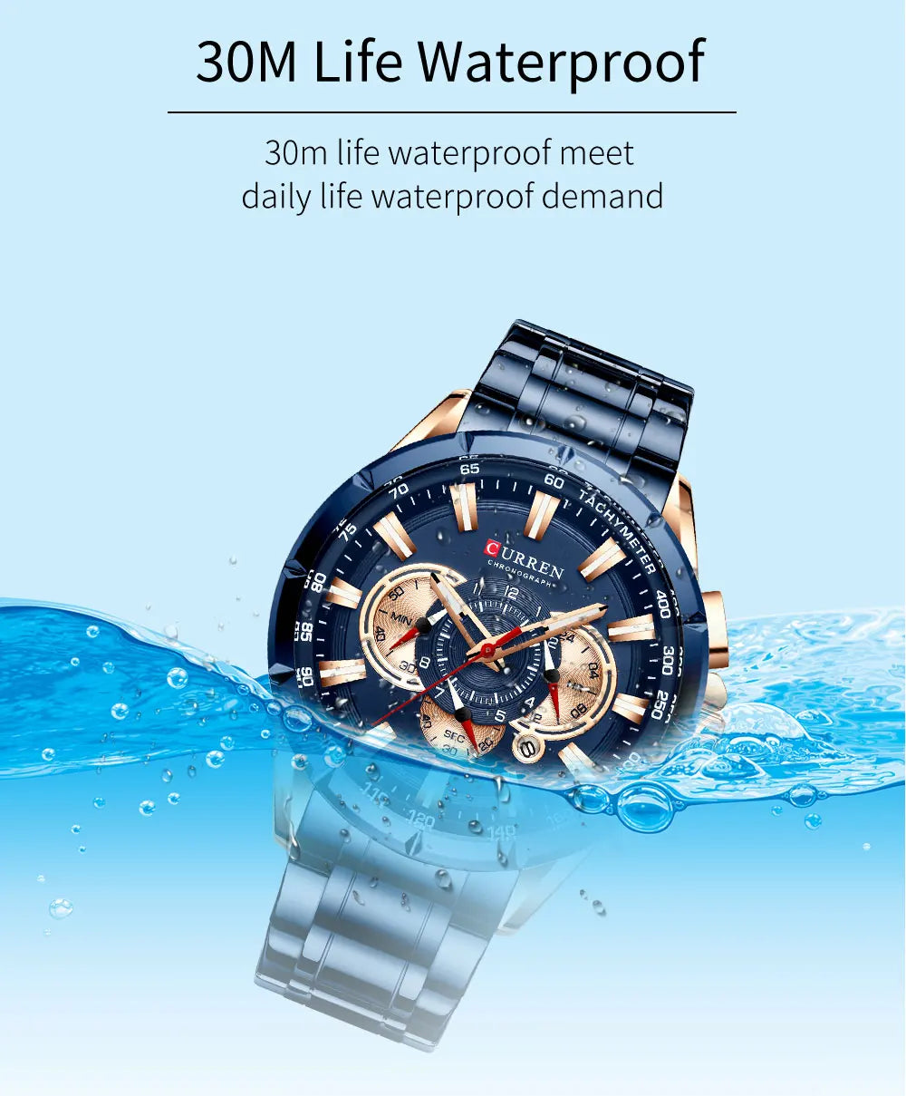 CURREN Men's Business Watch Luxury Brand Stainless Steel Wrist Watch Chronograph Army Military Quartz Watches
