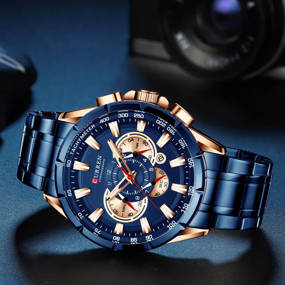 CURREN Men's Business Watch Luxury Brand Stainless Steel Wrist Watch Chronograph Army Military Quartz Watches