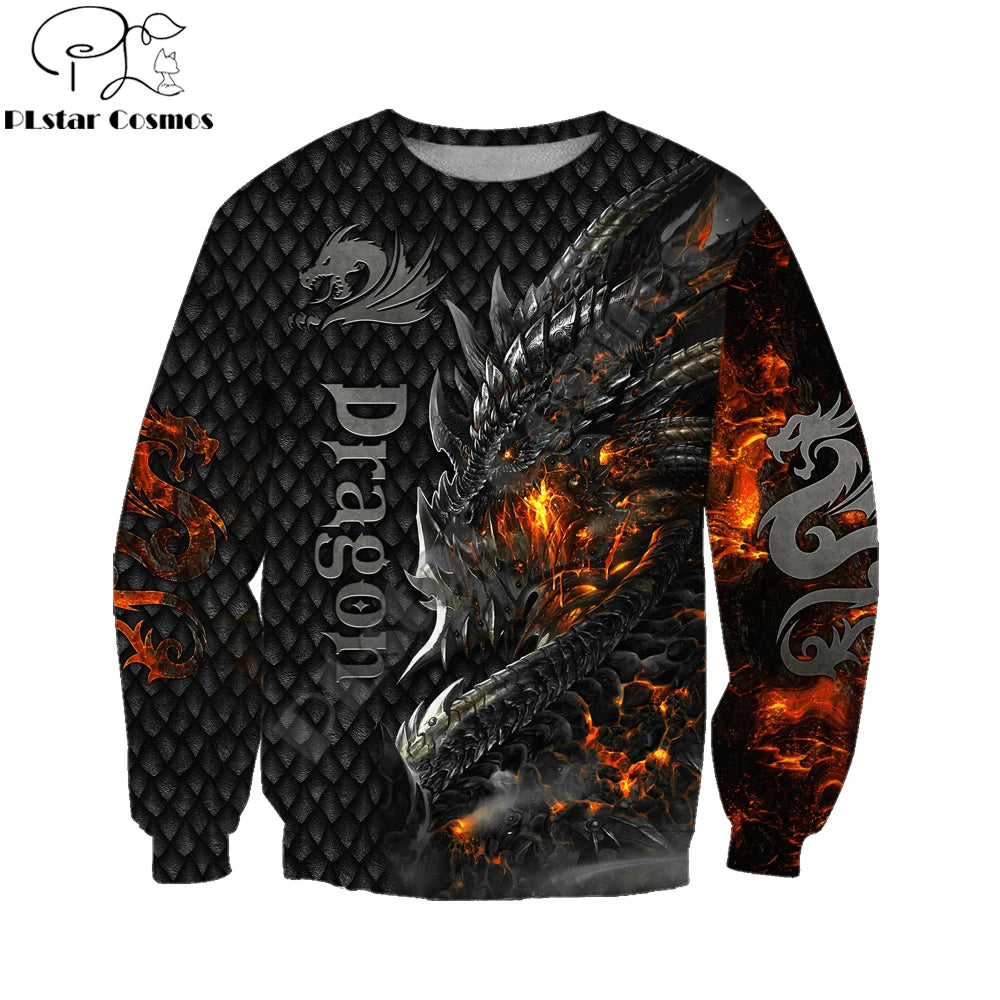 Prekrasna muška uniseks hoodie majica s kapuljačom s 3D printom vatrenog zmaja po cijeloj površini, jesenska streetwear ležerna jakna za trenirku KJ749