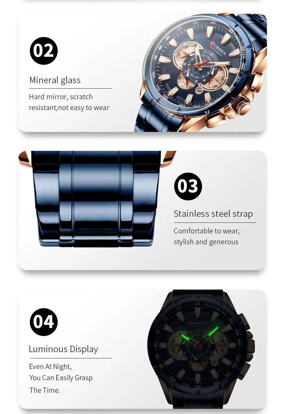 CURREN Men's Business Watch Luxury Brand Stainless Steel Wrist Watch Chronograph Army Military Quartz Watches