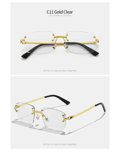 HBK Square Rimless Sunglasses Women TOP Quality Retro Metal Sun Glasses Men Luxury Party Business Gradient Shades 2024