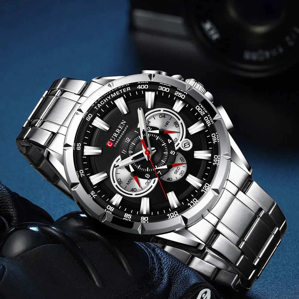 CURREN Men's Business Watch Luxury Brand Stainless Steel Wrist Watch Chronograph Army Military Quartz Watches