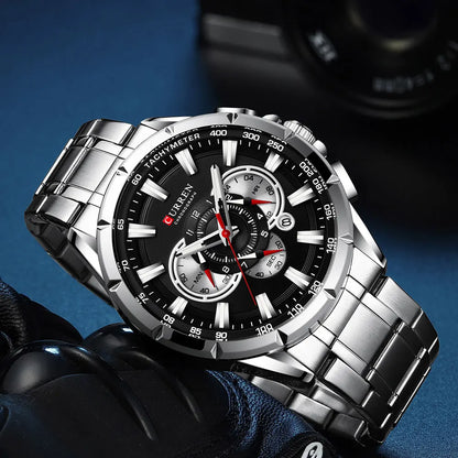 CURREN Men's Business Watch Luxury Brand Stainless Steel Wrist Watch Chronograph Army Military Quartz Watches