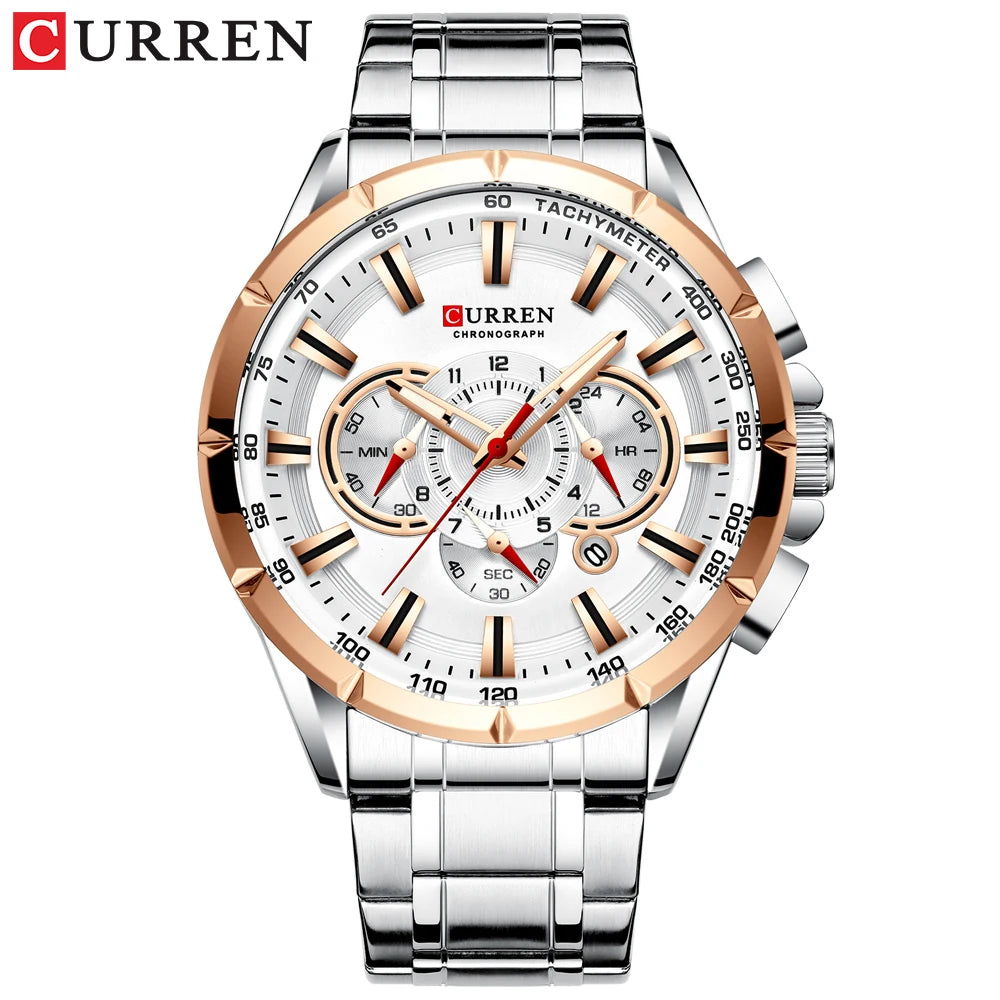 CURREN Men's Business Watch Luxury Brand Stainless Steel Wrist Watch Chronograph Army Military Quartz Watches