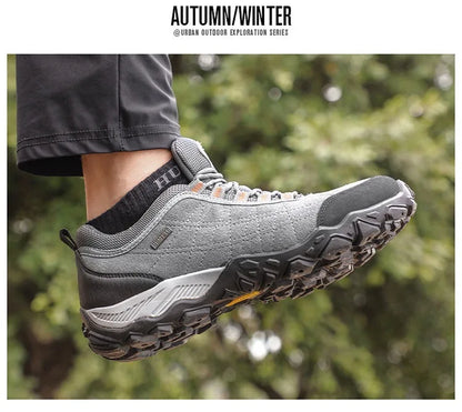 Humtto New Arrival Leather Hiking Shoes Wear-Resistant Outdoor Sport Men Shoes Lace-Up Men's Climbing Trekking Hunting Sneakers
