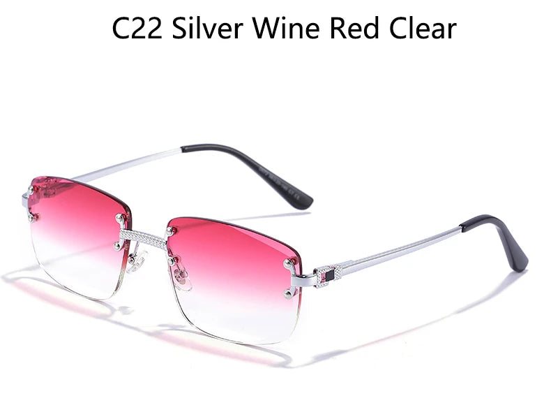 HBK Square Rimless Sunglasses Women TOP Quality Retro Metal Sun Glasses Men Luxury Party Business Gradient Shades 2024