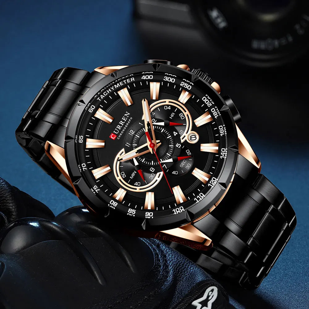 CURREN Men's Business Watch Luxury Brand Stainless Steel Wrist Watch Chronograph Army Military Quartz Watches