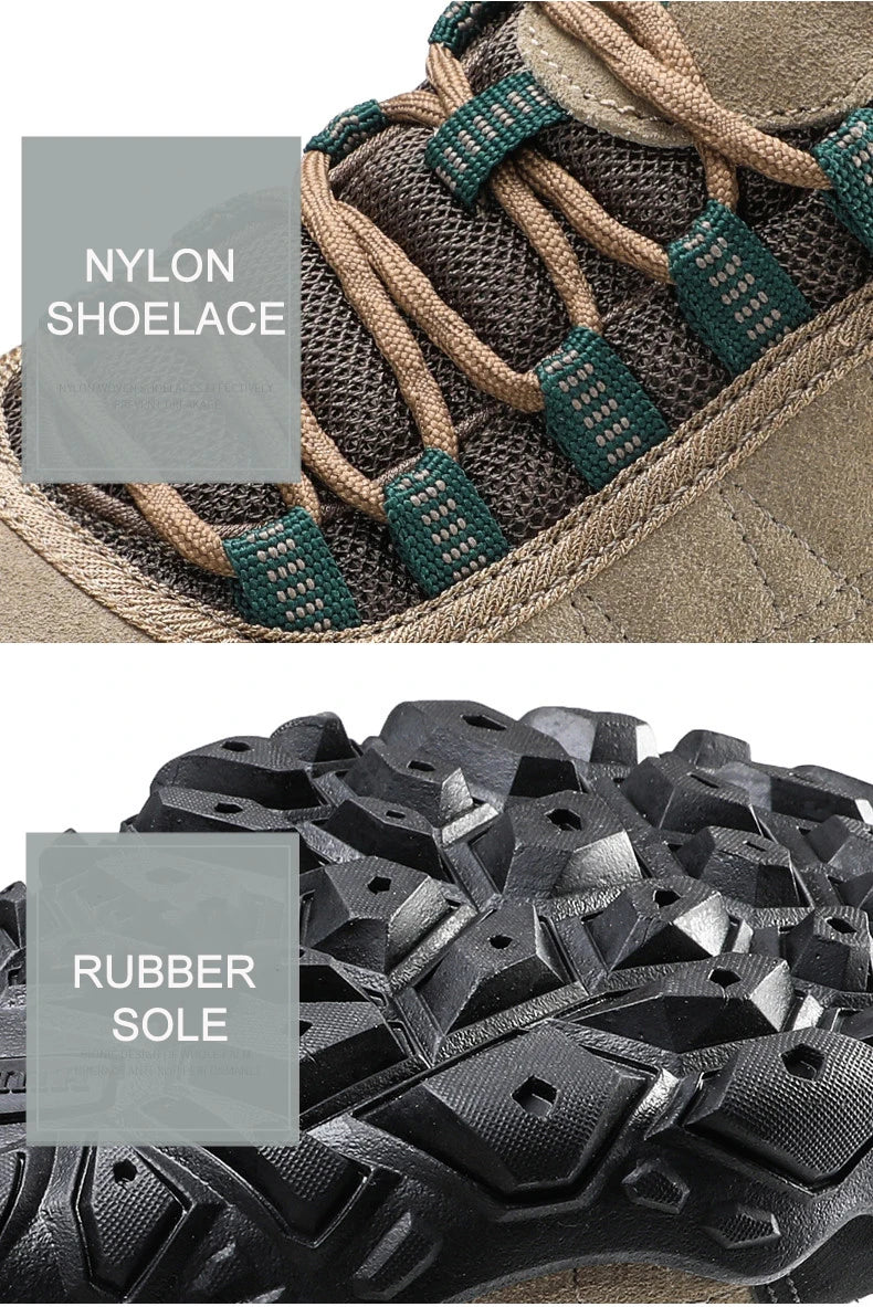Humtto New Arrival Leather Hiking Shoes Wear-Resistant Outdoor Sport Men Shoes Lace-Up Men's Climbing Trekking Hunting Sneakers