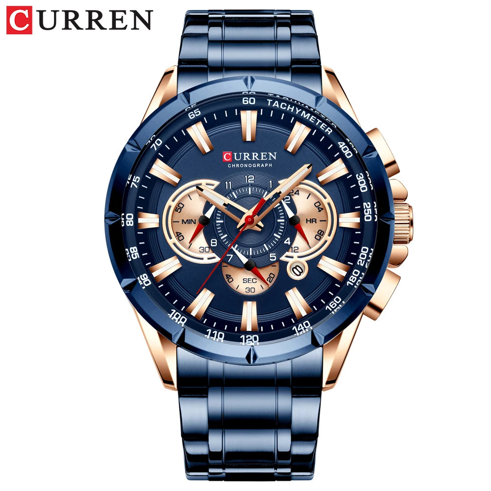 CURREN Men's Business Watch Luxury Brand Stainless Steel Wrist Watch Chronograph Army Military Quartz Watches