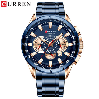 CURREN Men's Business Watch Luxury Brand Stainless Steel Wrist Watch Chronograph Army Military Quartz Watches