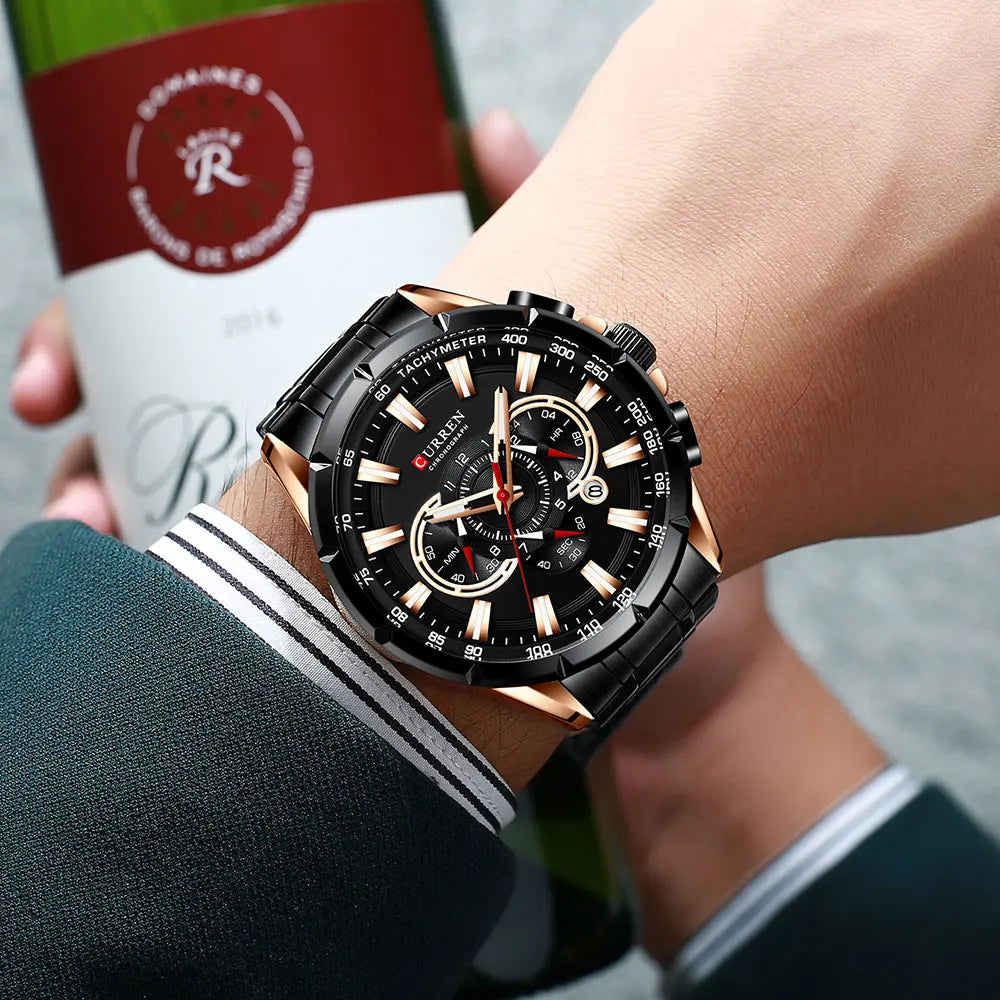CURREN Men's Business Watch Luxury Brand Stainless Steel Wrist Watch Chronograph Army Military Quartz Watches