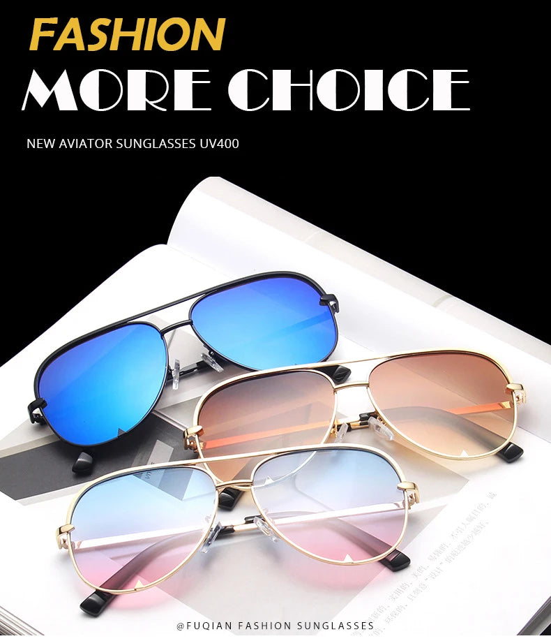 Classic Metal Aviation Sunglasses Women Fashion Alloy Pilot Sun Glasses Men Gradient Black Driving Shades Ladies UV400