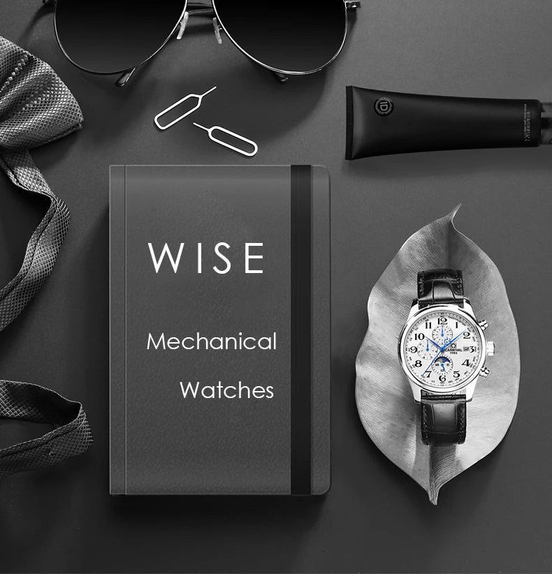 Carnival Brand Automatic Watch, Fashion Luxury Waterproof Calendar with Moon Phase, Mechanical Watches for Men