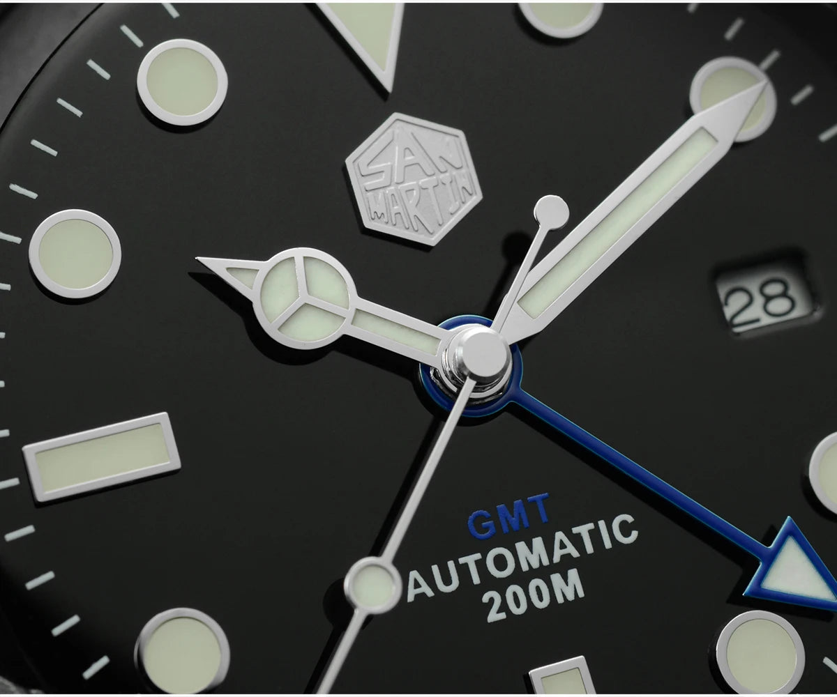 San Martin Luxury GMT Hangzhou 6460 Men's Automatic Mechanical Watch Business Sports Waterproof 200m Sapphire Full Luminous SN0016