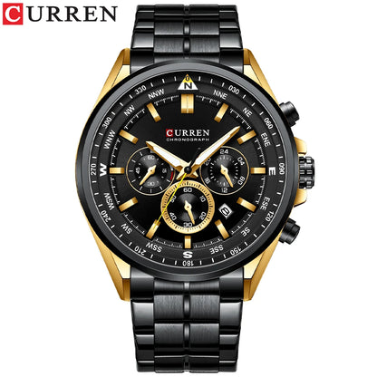 Herrenuhr CURREN – Trendige Uhr einer bekannten Marke, Luxusmodell, wasserdicht, aus Edelstahl, sportlicher Stil, Quarz-Chronograph