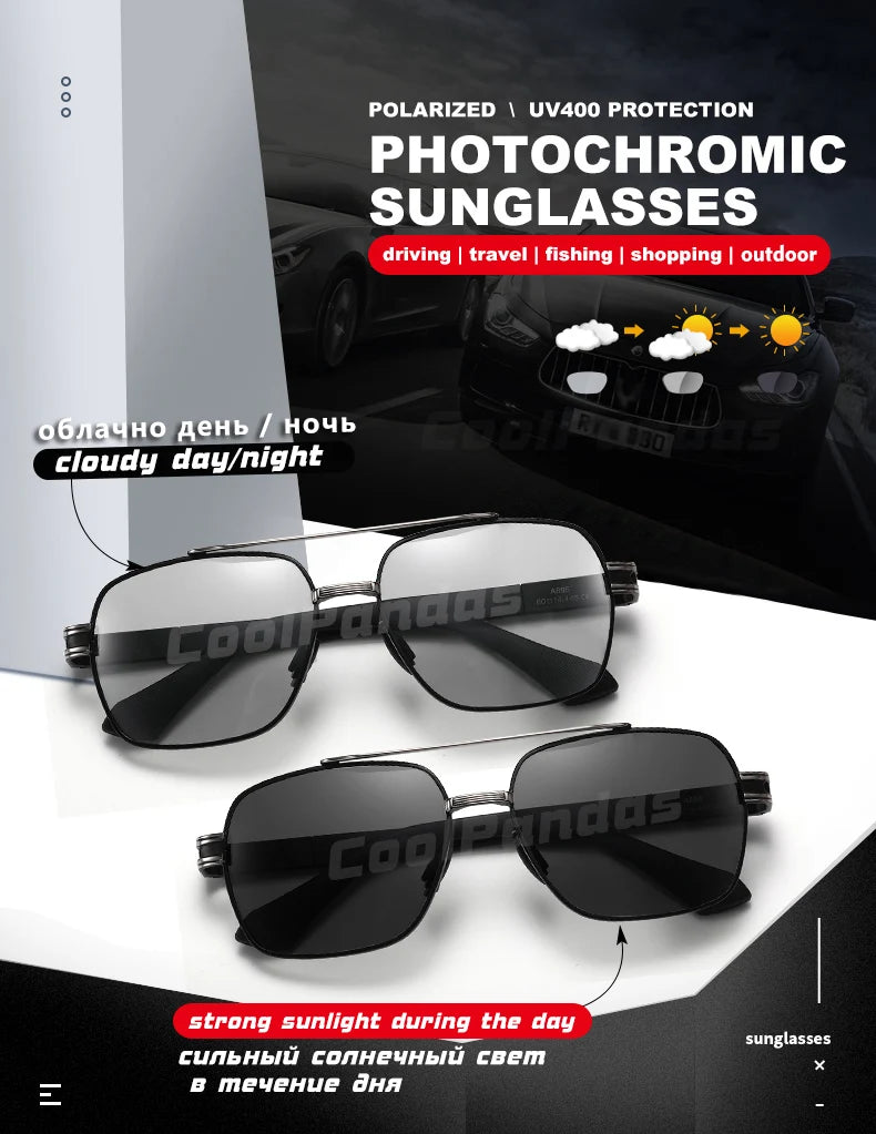 Sluneční brýle CoolPandas, polarizované, pro muže i ženy, fotochromatické, ochrana UV400, sluneční brýle na řízení, unisex, chameleonové skla