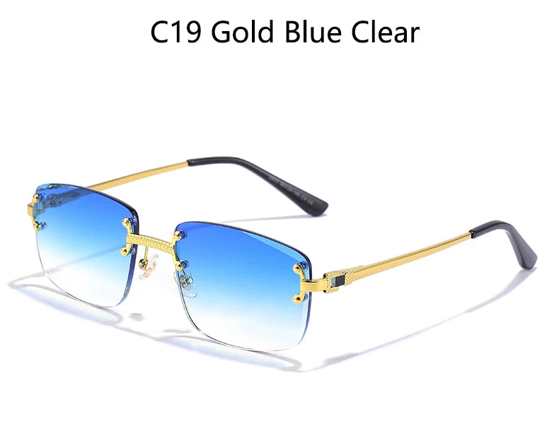 HBK Square Rimless Sunglasses Women TOP Quality Retro Metal Sun Glasses Men Luxury Party Business Gradient Shades 2024