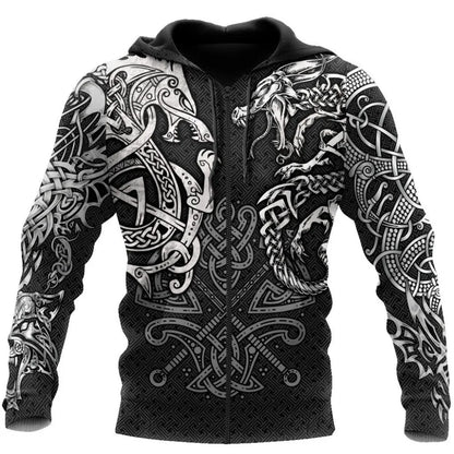 Fashion Hoodies Fenrir Wolf And Dragon Tattoo 3D All Over Printed Men's Sweatshirt Unisex Zip Pullover Casual Jacket DW0220