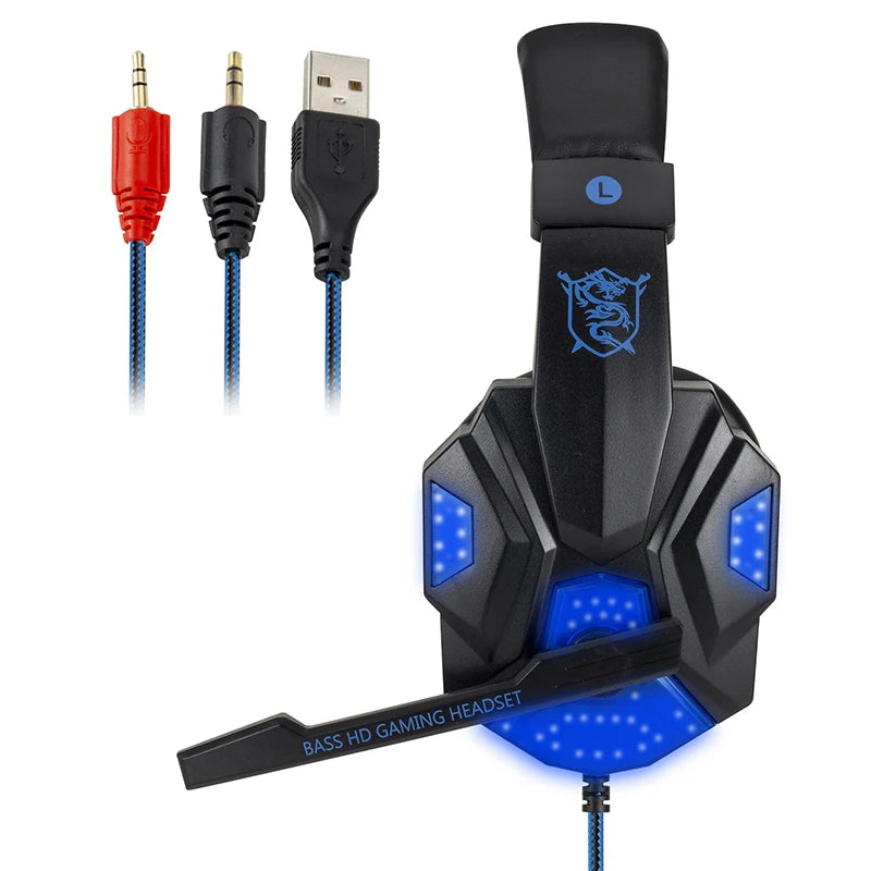 Casque de jeu RGB avec microphone, écouteurs filaires supra-auriculaires, légers, pour PC, PS4, PS5, Xbox, ordinateur portable ﻿