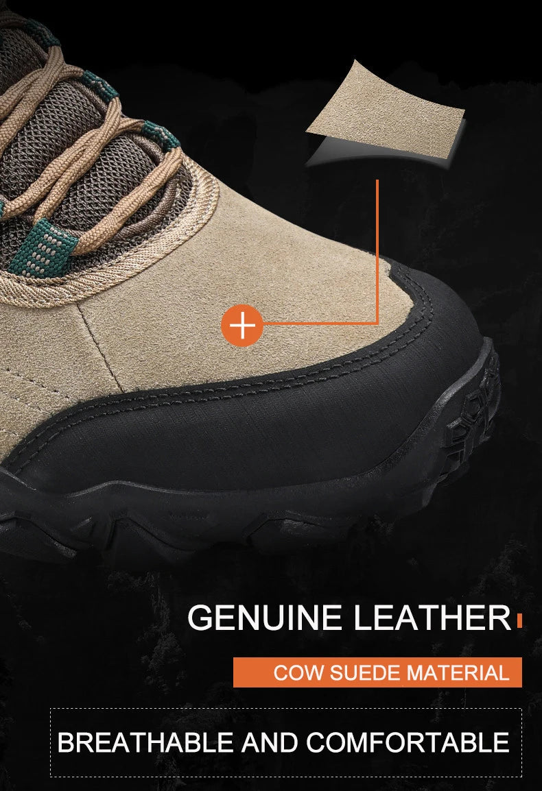 Humtto New Arrival Leather Hiking Shoes Wear-Resistant Outdoor Sport Men Shoes Lace-Up Men's Climbing Trekking Hunting Sneakers