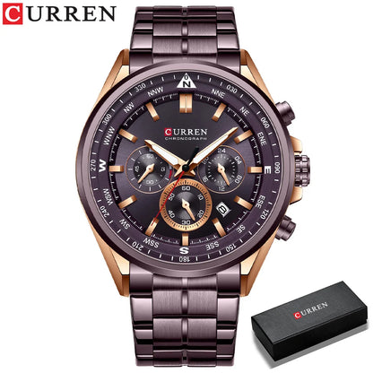 Herrenuhr CURREN – Trendige Uhr einer bekannten Marke, Luxusmodell, wasserdicht, aus Edelstahl, sportlicher Stil, Quarz-Chronograph