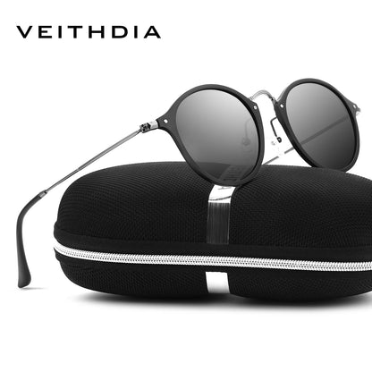 VEITHDIA Men Sunglasses Fashion Round Unisex Sun Glasses Polarized Coating Mirror Sports Driving Male Eyewear For Women 6358