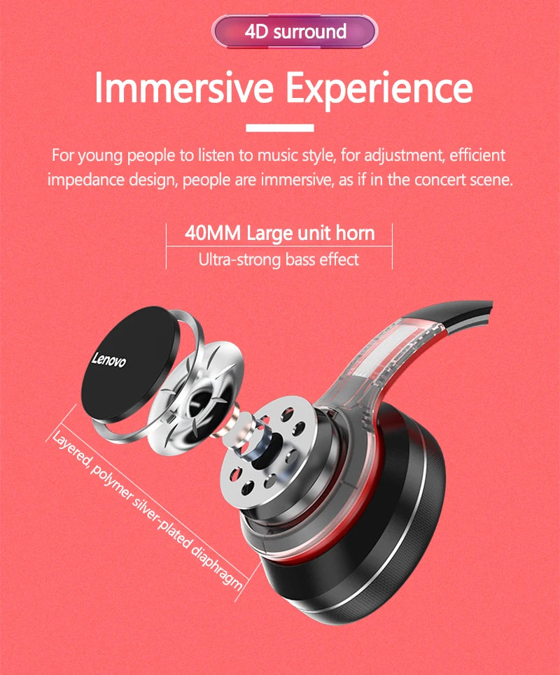 Lenovo HD200 kabellose Bluetooth-Over-Ear-Kopfhörer – geräuschunterdrückendes HiFi-Stereo-Gaming-Headset mit Mikrofon