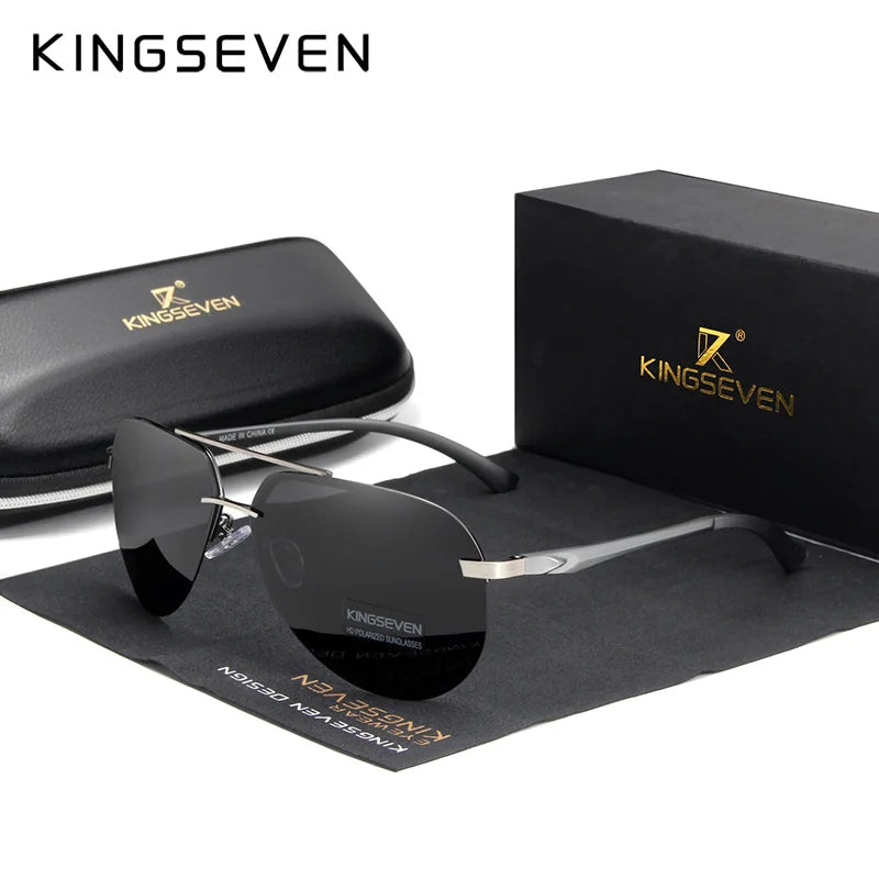 KINGSEVEN Hliníkovo-hořčíkové polarizované sluneční brýle bez obrouček pro muže, retro dámské brýle s vysokým rozlišením, Oculos de sol