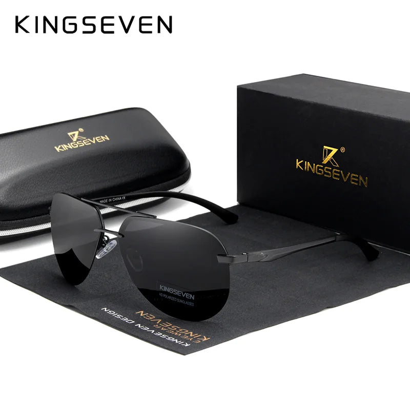 KINGSEVEN Hliníkovo-hořčíkové polarizované sluneční brýle bez obrouček pro muže, retro dámské brýle s vysokým rozlišením, Oculos de sol