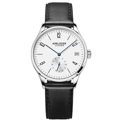 AGELOCER Original Budapest Watch Lady Leather Watch Strap Simple Big Calendar Automatic Mechanical Watch Birthday Gift for Women