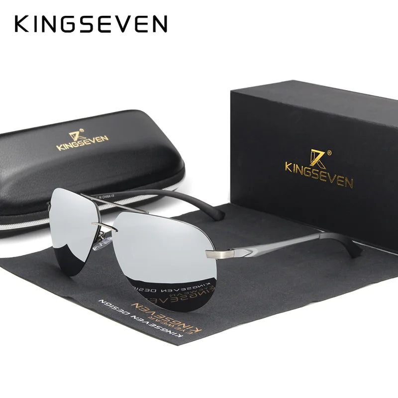KINGSEVEN Hliníkovo-hořčíkové polarizované sluneční brýle bez obrouček pro muže, retro dámské brýle s vysokým rozlišením, Oculos de sol